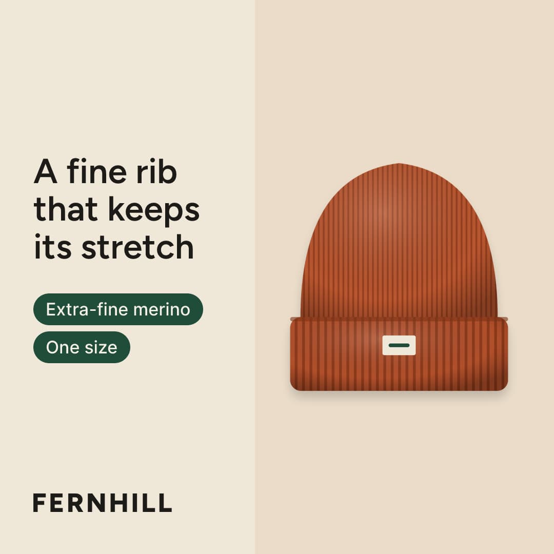 Ribbed Merino Beanie, as a benefit split ad